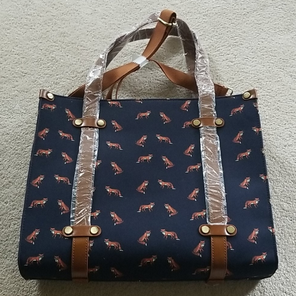 ModCloth Navy Fox Print Tote SEE PICS - Picture 3 of 5